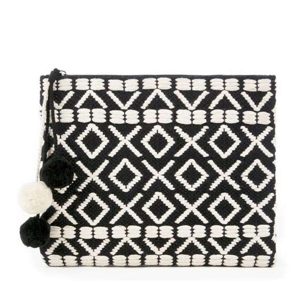 Sole Society Handbags - Sole Society Bronte Pom embroidered clutch pouch Sole Society Handbags - Sole Society Bronte Pom embroidered clutch pouch